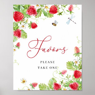 Poster Aquarelle tendance Baby shower fraise Faveurs
