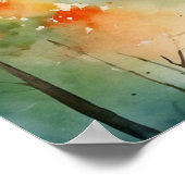 Poster Aquarelle tendance Green Pine Forest Mountain (Coin)