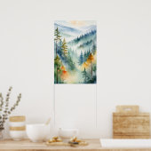 Poster Aquarelle tendance Green Pine Forest Mountain (Cuisine)