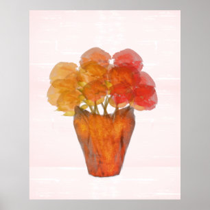 Poster Aquarelle Terra Cotta Orange Roses dans Vase