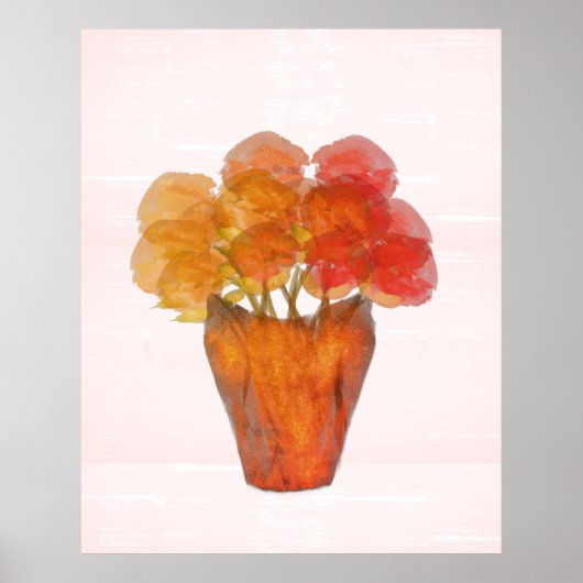 Poster Aquarelle Terra Cotta Orange Roses dans Vase (Devant)