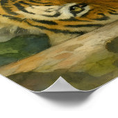 Poster Aquarelle Tigre reposant dans une verdure luxurian (Coin)