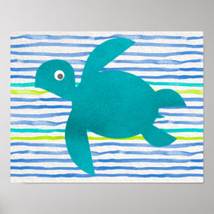 Poster Aquarelle Tortue de mer Shibori Stripe