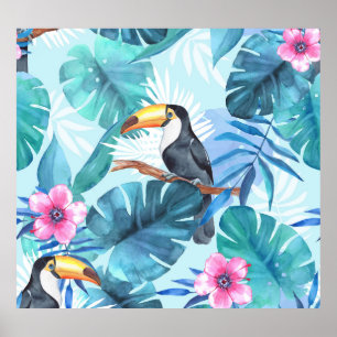 Poster Aquarelle Toucans : Tropical Seamless