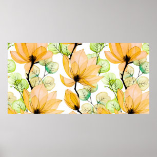 Poster Aquarelle transparente motif avec fleurs de magnol