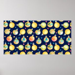 Poster Aquarelle transparente motif avec l'or brillant Ch