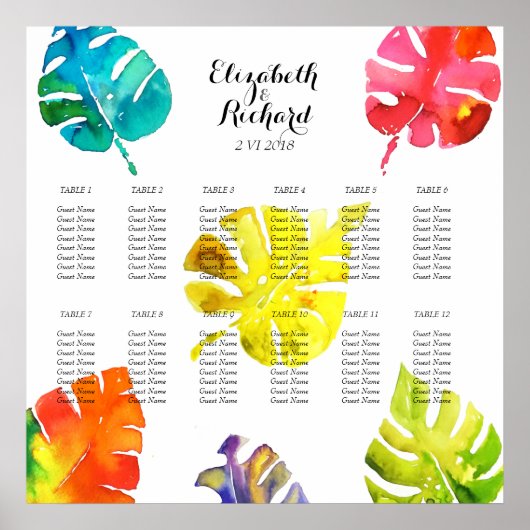 Poster Aquarelle Tropical Feuilles mariages (Devant)