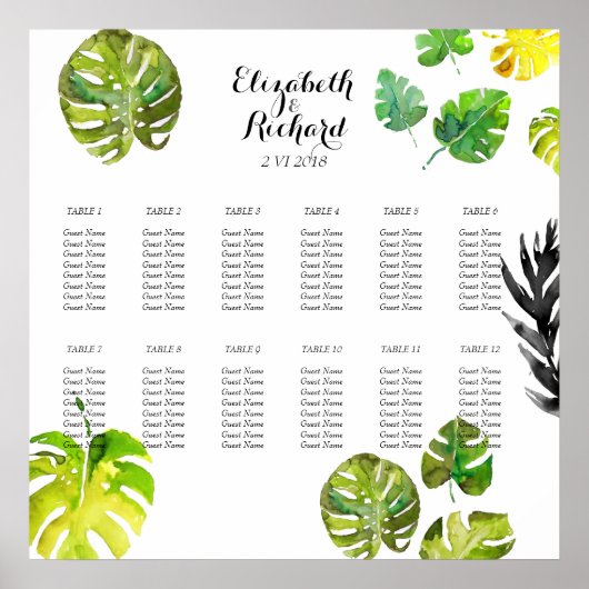 Poster Aquarelle Tropical Feuilles mariages (Devant)