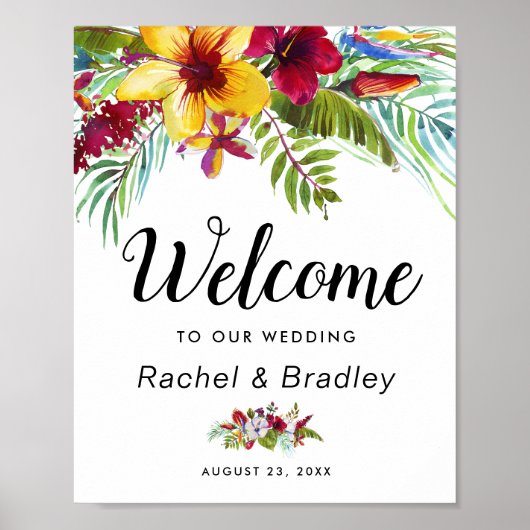 Poster Aquarelle Tropical Floral Mariage de bienvenue (Devant)