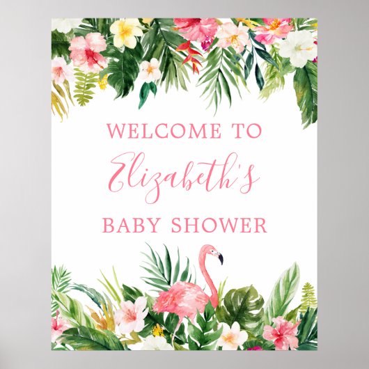 Poster Aquarelle Tropical Floral Rose Flamant rose Douche (Devant)