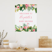 Poster Aquarelle Tropical Floral Rose Flamant rose Douche (Cuisine)