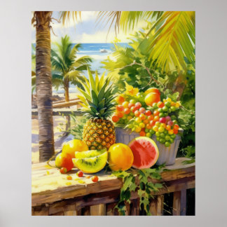 Poster Aquarelle Tropical Fruits Paradise
