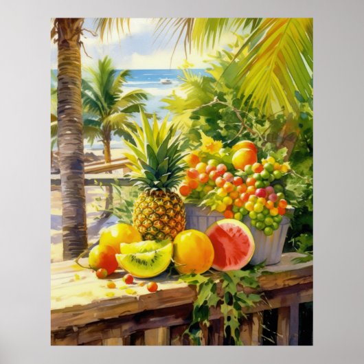 Poster Aquarelle Tropical Fruits Paradise (Devant)