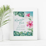 Poster Aquarelle Tropical Hibiscus Flower Mimosa Bar<br><div class="desc">Utilisez ce panneau mignon Mimosa Bar pour décorer votre table et aider les clients à savoir comment préparer leurs boissons. Conçu à l'aide de ma fleur d'hibiscus rose aquarelle originale et de feuilles de palmiers monstères, ce panneau est parfait pour le brunch et la bulle, les douches nuptiales, les baby...</div>