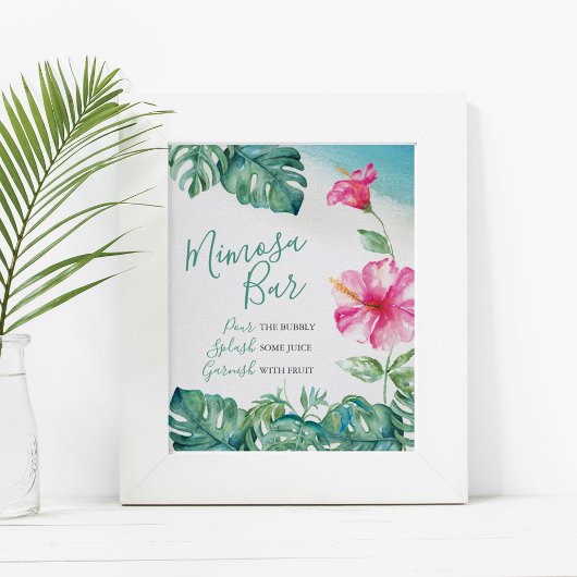 Poster Aquarelle Tropical Hibiscus Flower Mimosa Bar