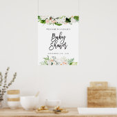 Poster Aquarelle tropicale baby shower fleuri accueil (Cuisine)