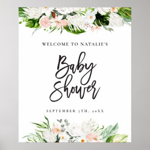 Poster Aquarelle tropicale baby shower fleuri accueil