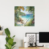 Poster Aquarelle tropicale Beach Lagoon Paradise (Bureau à domicile)
