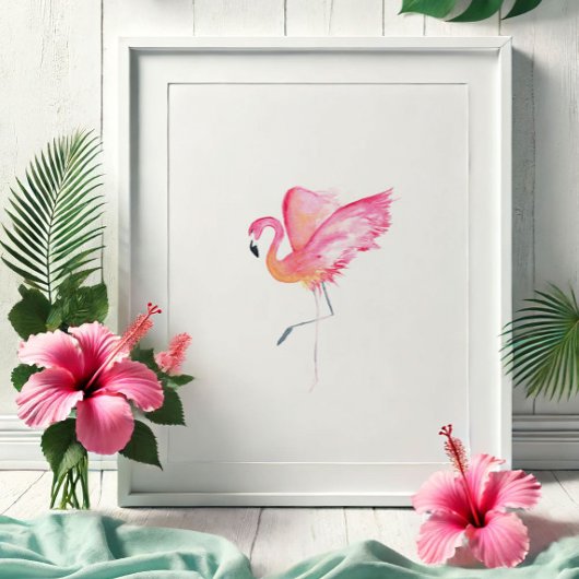 Poster Aquarelle tropicale Flamant rose rose