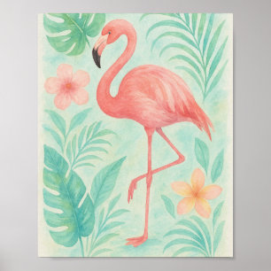 Poster Aquarelle tropicale Flamant rose rose   Botanique 