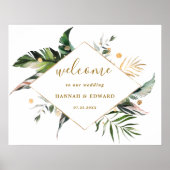 Poster Aquarelle Tropicale Foliage Gold Mariage Bienvenue (Devant)
