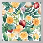 Poster Aquarelle tropicale Harmonie des fruits et Feuille (Devant)