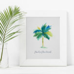 Poster Aquarelle tropicale Motivation des palmiers<br><div class="desc">Une affiche tropicale de motivation pour les chambres, le bureau à domicile et les espaces de vie dans votre maison de plage. Cette impression présente mon palmier d'aquarelle peint à la main dans les tons turquoise, vert et bleu avec la citation "Je plie donc je ne casse pas" est mis...</div>