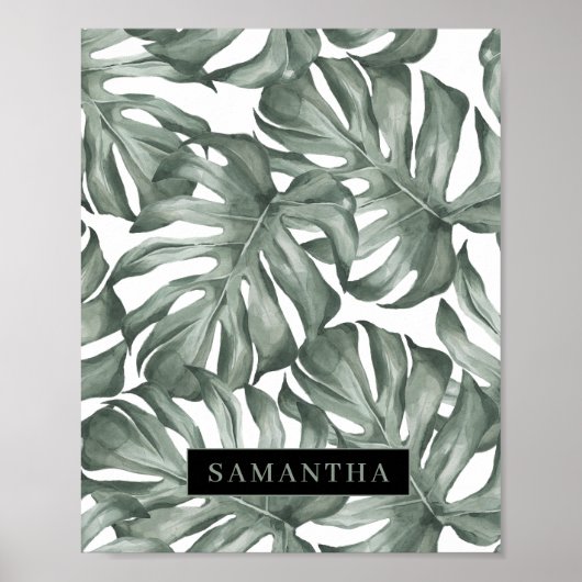 Poster Aquarelle tropicale Oasis moderne Feuille Motif (Devant)