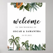 Poster Aquarelle tropicale tendance Feuilles verts (Devant)