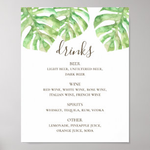 Poster Aquarelle tropicale verdure mariage boissons bar