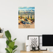 Poster Aquarelle Tucson et Saguaro (Bureau à domicile)