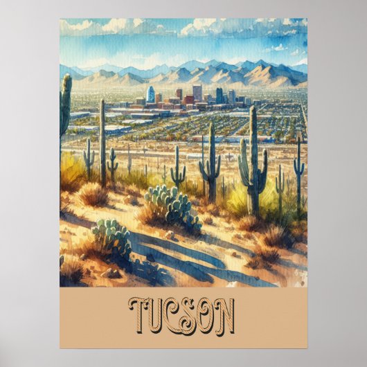 Poster Aquarelle Tucson et Saguaro (Devant)