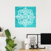Poster Aquarelle Turquoise Blanc Mandala (Bureau à domicile)