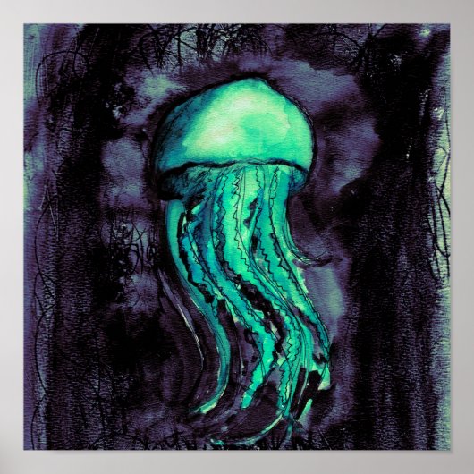 Poster Aquarelle turquoise méduse (Devant)