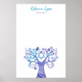 Poster Aquarelle Turquoise violette Arbre Bat mitzvah de  (Devant)