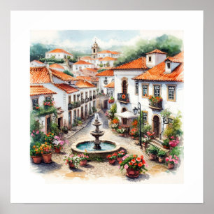 Poster Aquarelle typique du village portugais