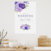 Poster Aquarelle ultra violet Mariage Floral Bienvenue (Cuisine)