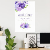 Poster Aquarelle ultra violet Mariage Floral Bienvenue (Bureau à domicile)