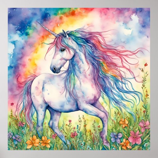 Poster Aquarelle Unicorne (Devant)