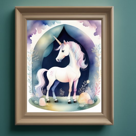Poster Aquarelle Unicorne dans les Pastels doux