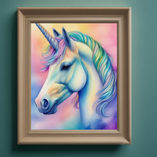 Poster Aquarelle Unicorne dans Soft Pastels VI