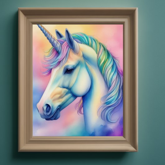 Poster Aquarelle Unicorne dans Soft Pastels VI