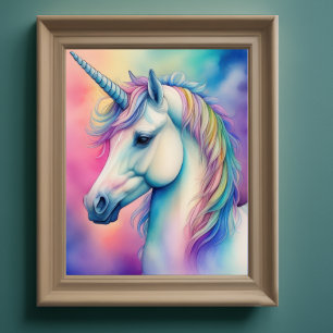Poster Aquarelle Unicorne dans Soft Pastels VII