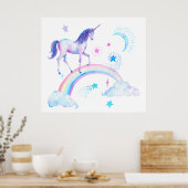 Poster Aquarelle Unicorne et arc-en-ciel (Cuisine)