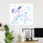Poster Aquarelle Unicorne et arc-en-ciel (Bureau à domicile)