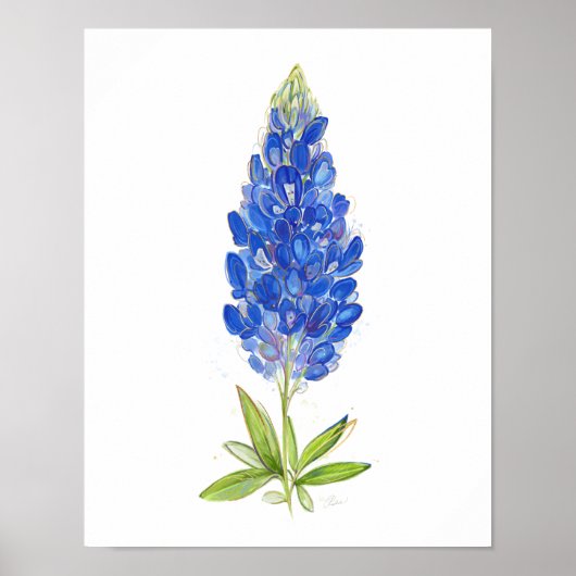 Poster Aquarelle unique Texas Bluebonnet Art (Devant)