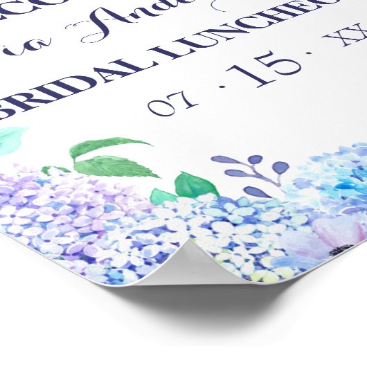 Poster Aquarelle Verdure Bleu Hydrangée Bridal Luncheon (Coin)