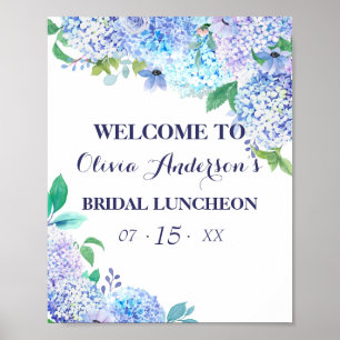 Poster Aquarelle Verdure Bleu Hydrangée Bridal Luncheon