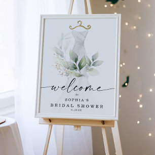 Poster Aquarelle Verdure Fête des mariées or Bienvenue