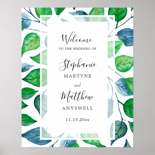 Poster Aquarelle Verdure Feuille Mariage de feuillage (Devant)